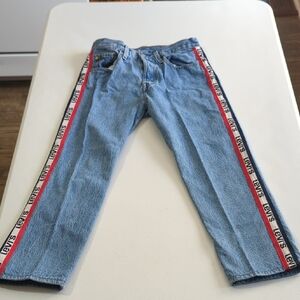 Levi's 501  Light Blue Jeans with Red, White And Blue Side Stripes AMAZING!!